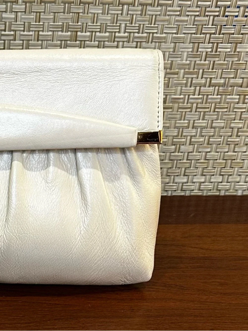 VTG 1970s Ivory Ruched Convertible Envelope Evening Clutch Gold Tone Chain